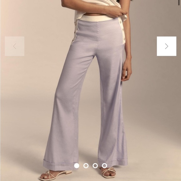 NWT Anthropologie Maeve Linen Side-Button Trousers Lilac Purple